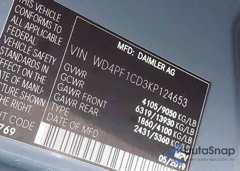 2019 Mercedes-Benz Sprinter 2500 High Roof V6 z USA, uszkodzony, nr VIN WD4PF1CD3KP124653